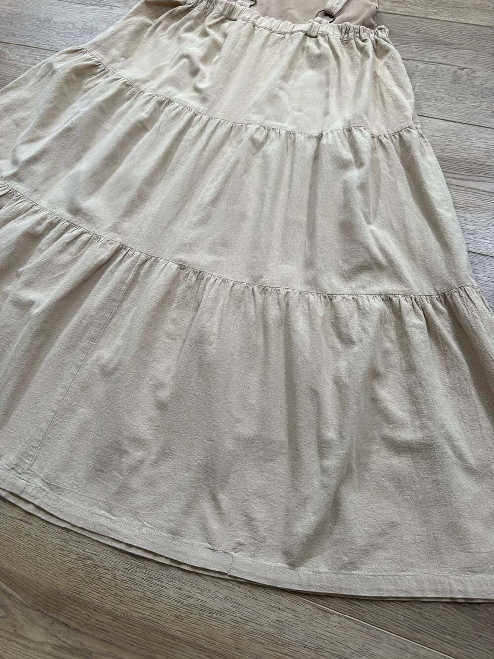 Polagram Beige Tiered Midi Pinafore Dress with Pockets - Picture 14 of 15